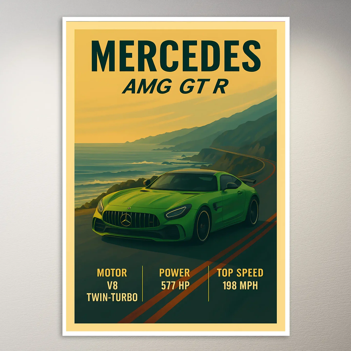 Mercedes AMG GTR Green Car Poster