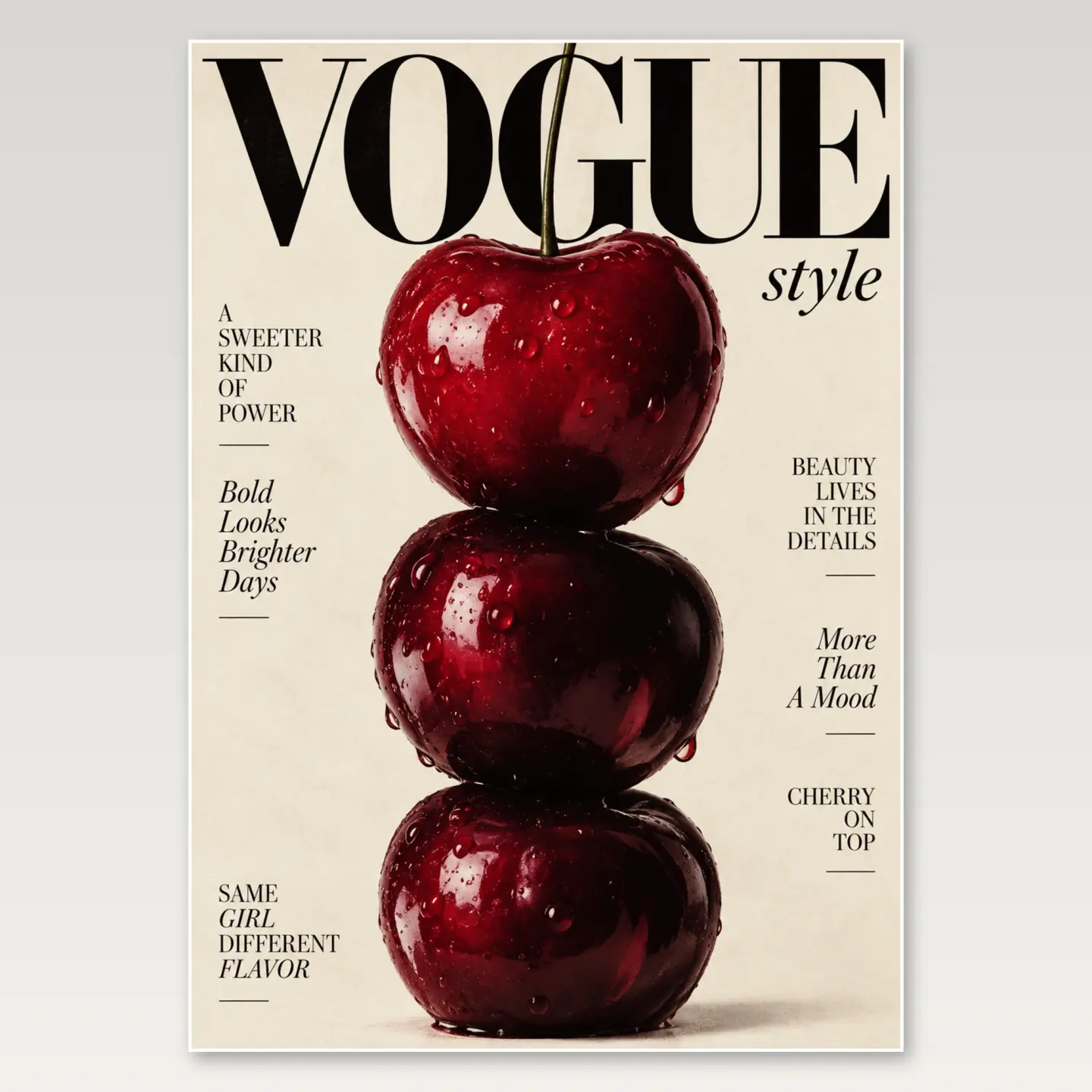 Vogue Cherry Stack A4 Poster mockup
