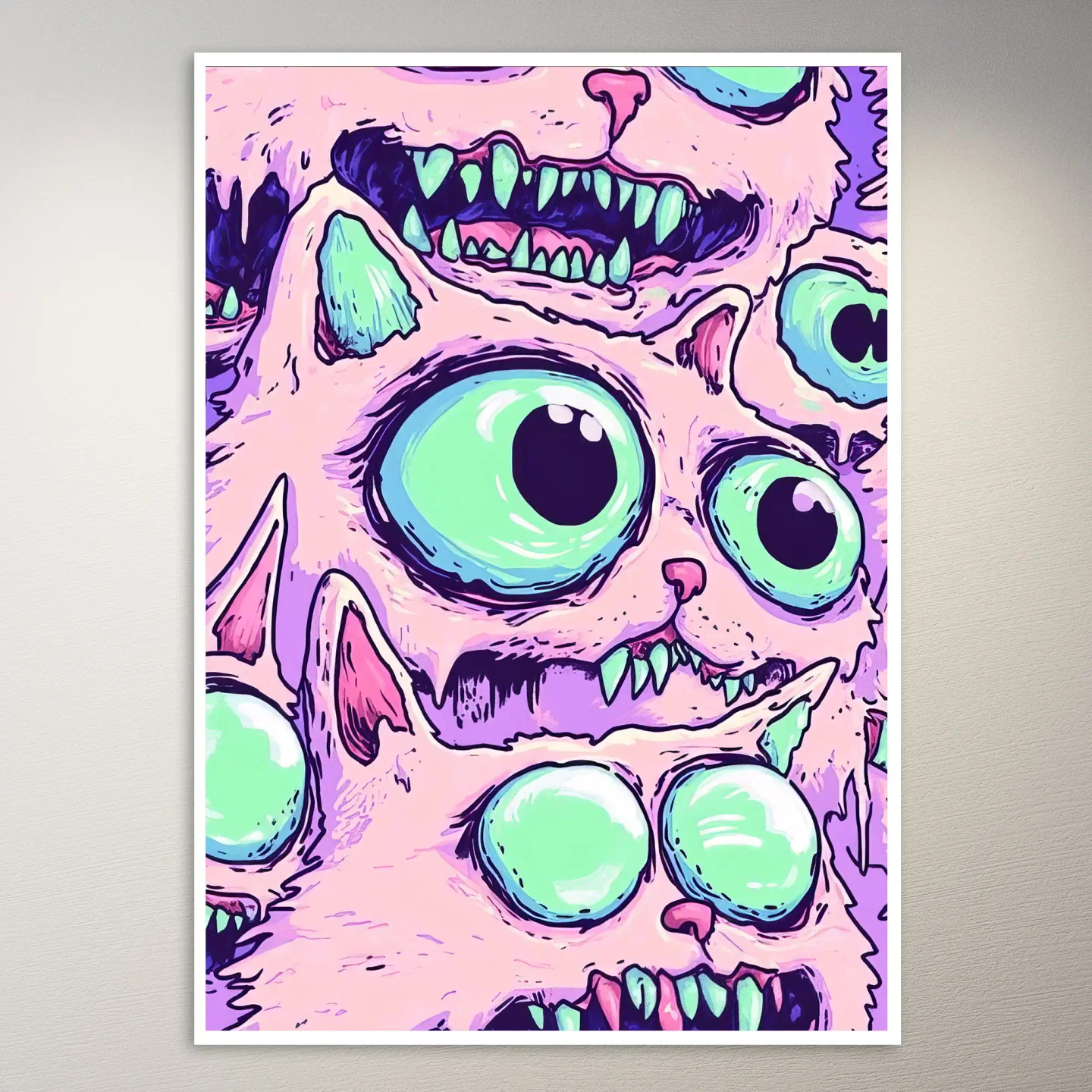 Pastel Zombie Cat With Big Eyes Poster
