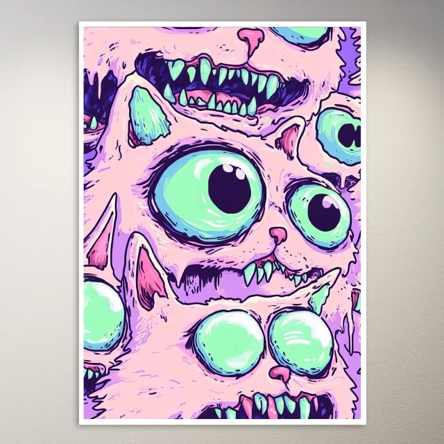 Pastel Zombie Cat With Big Eyes Poster
