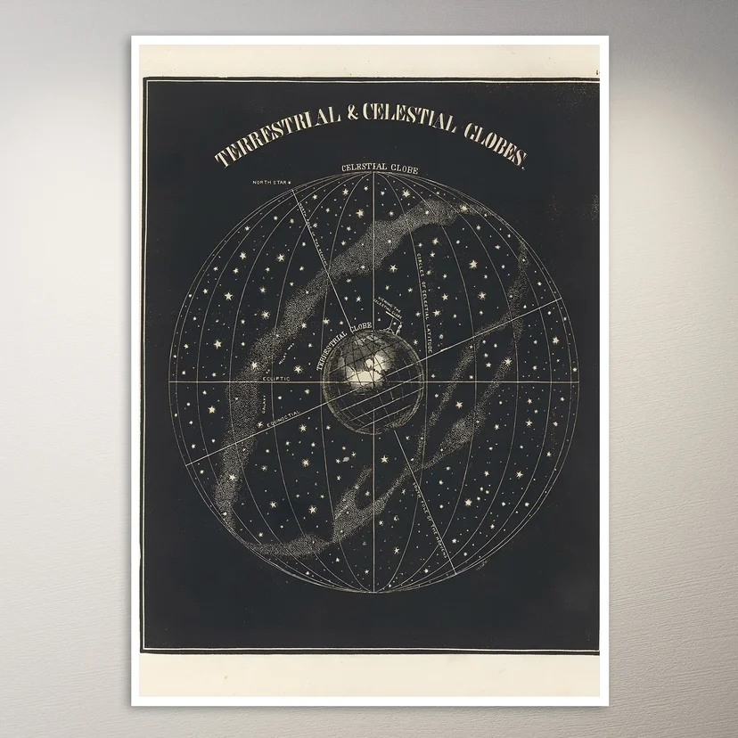 Terrestrial, celestial globes (1850) Astronomy Poster
