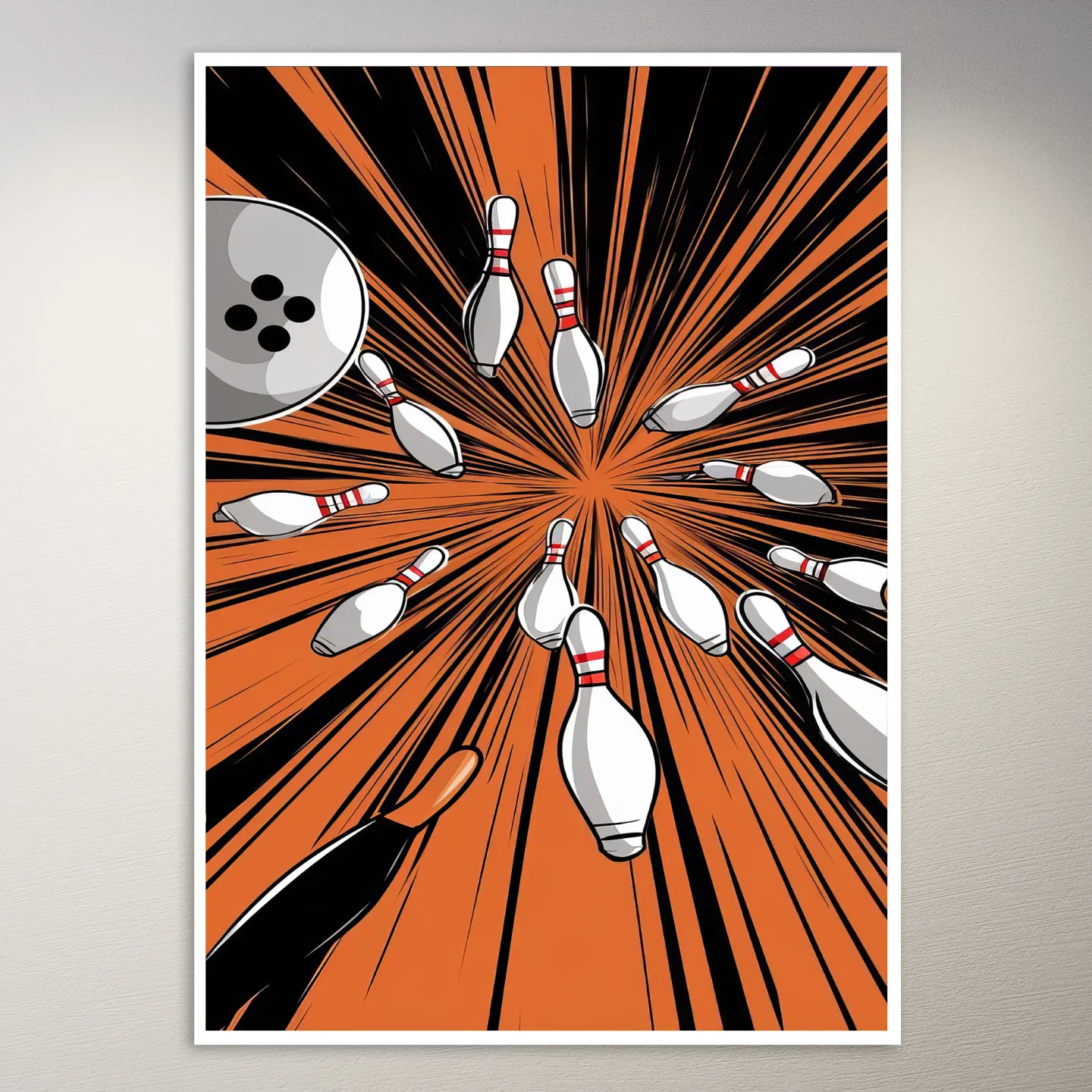 Bowling Pins and Ball Strike Poster