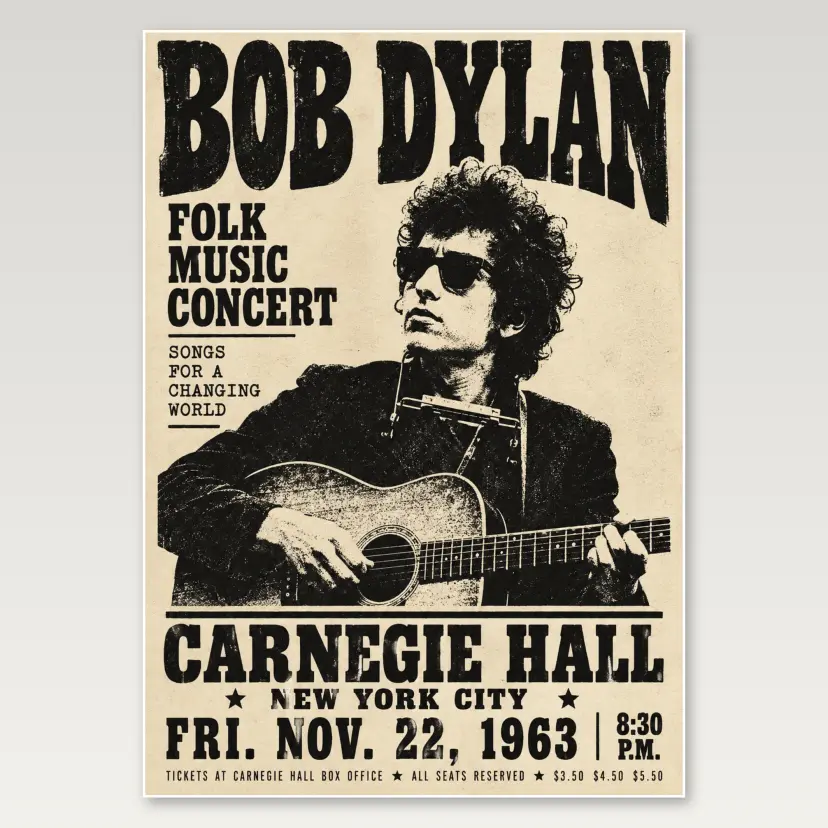 Bob Dylan Folk Flyer A4 Poster