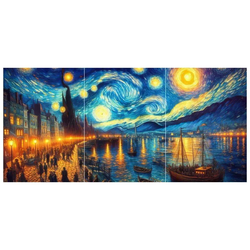 Starry Night Harbor Split Poster (Set of 3)