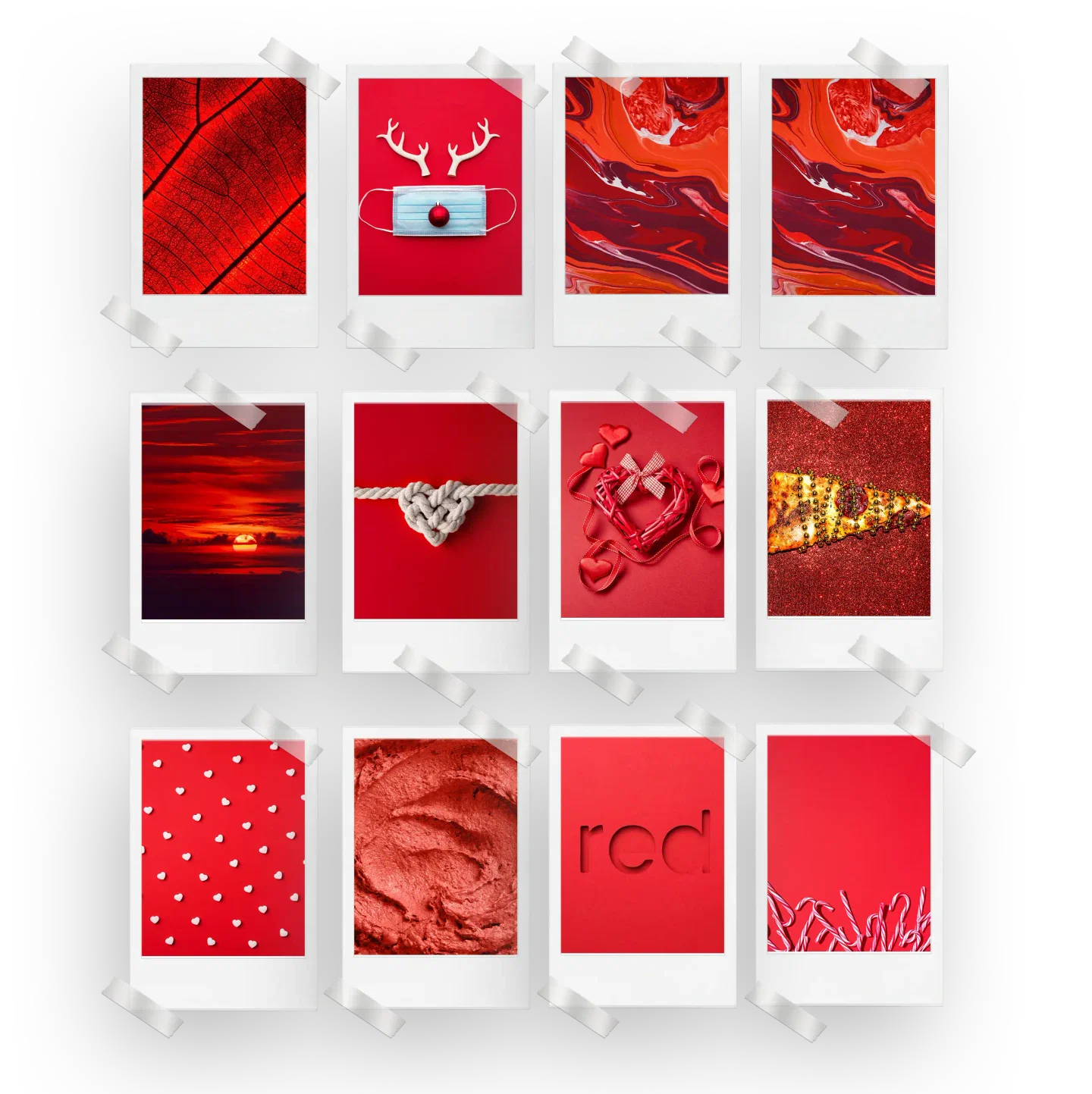 Red Abstract Prints Set of 12
