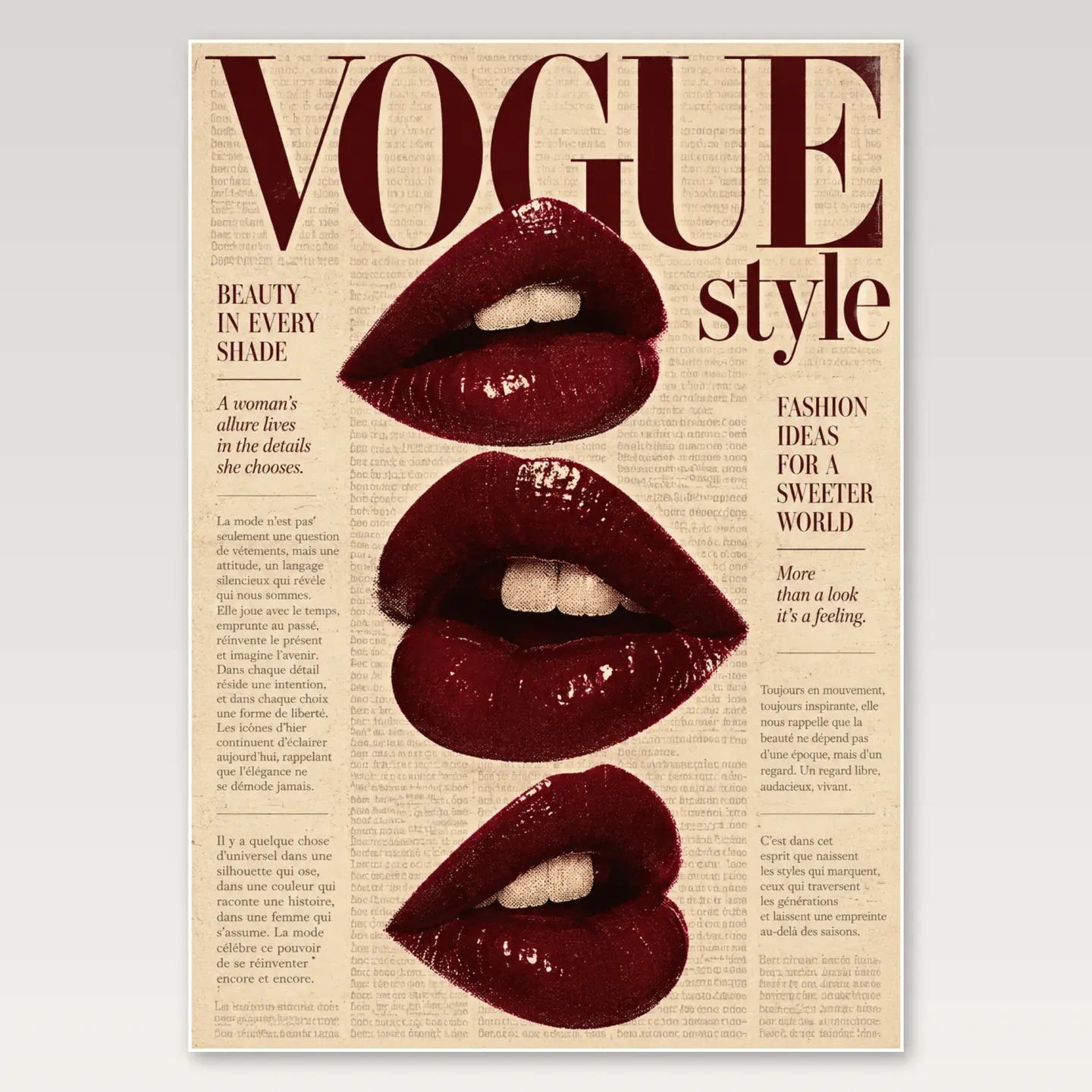 Vogue Triple Lips Editorial A4 Poster mockup