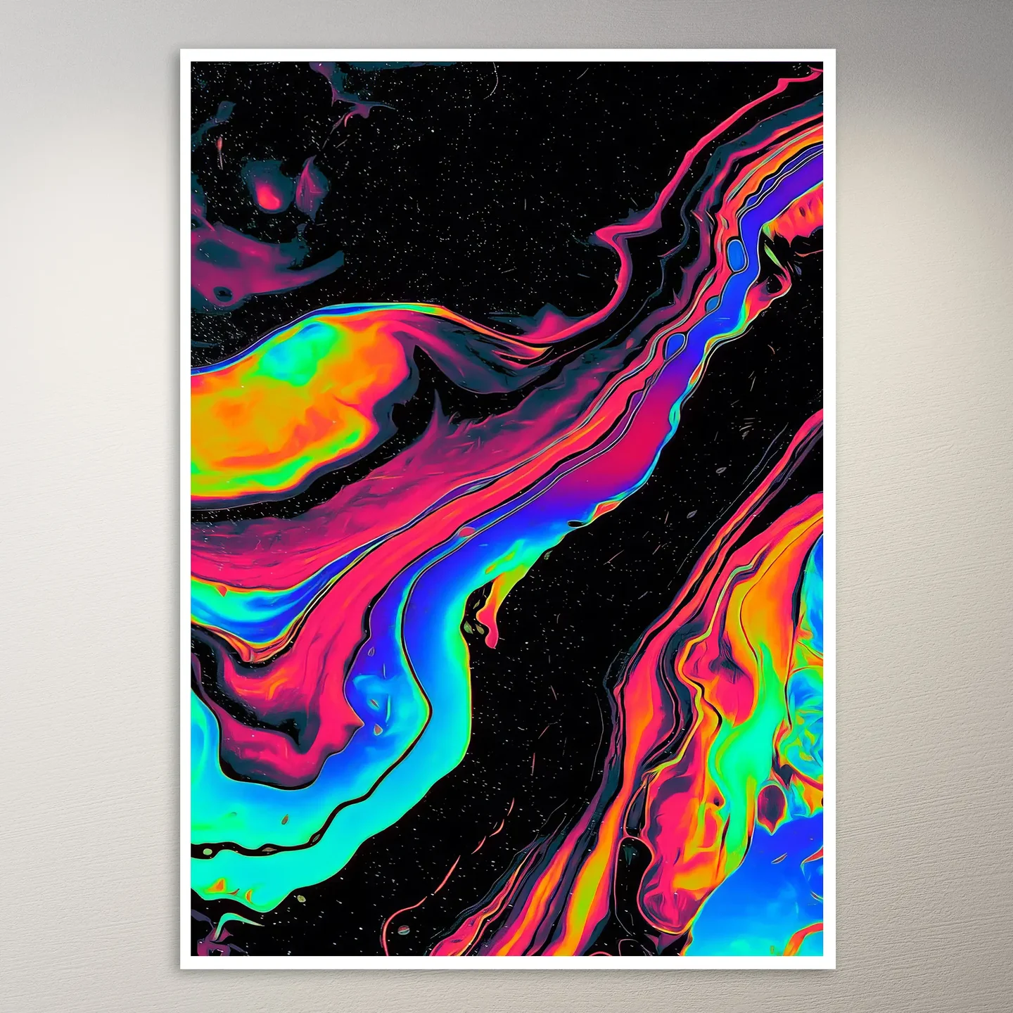 Neon Swirls on Black Background Poster