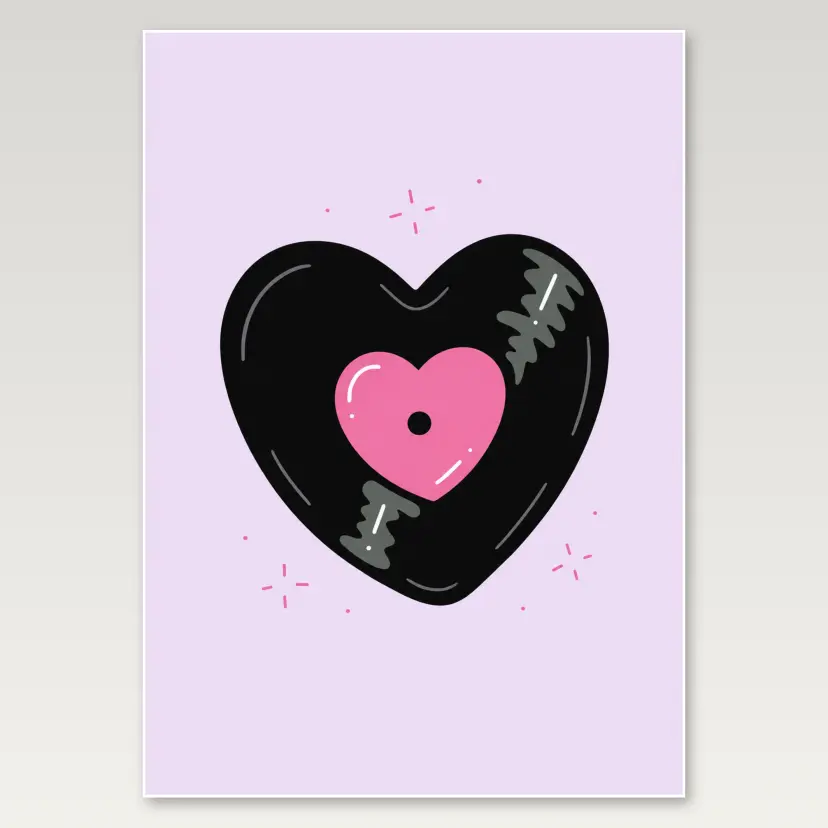 Heart Vinyl Pink A4 Poster