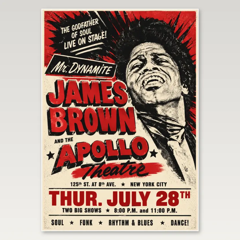James Brown Apollo 1968 A4 Poster