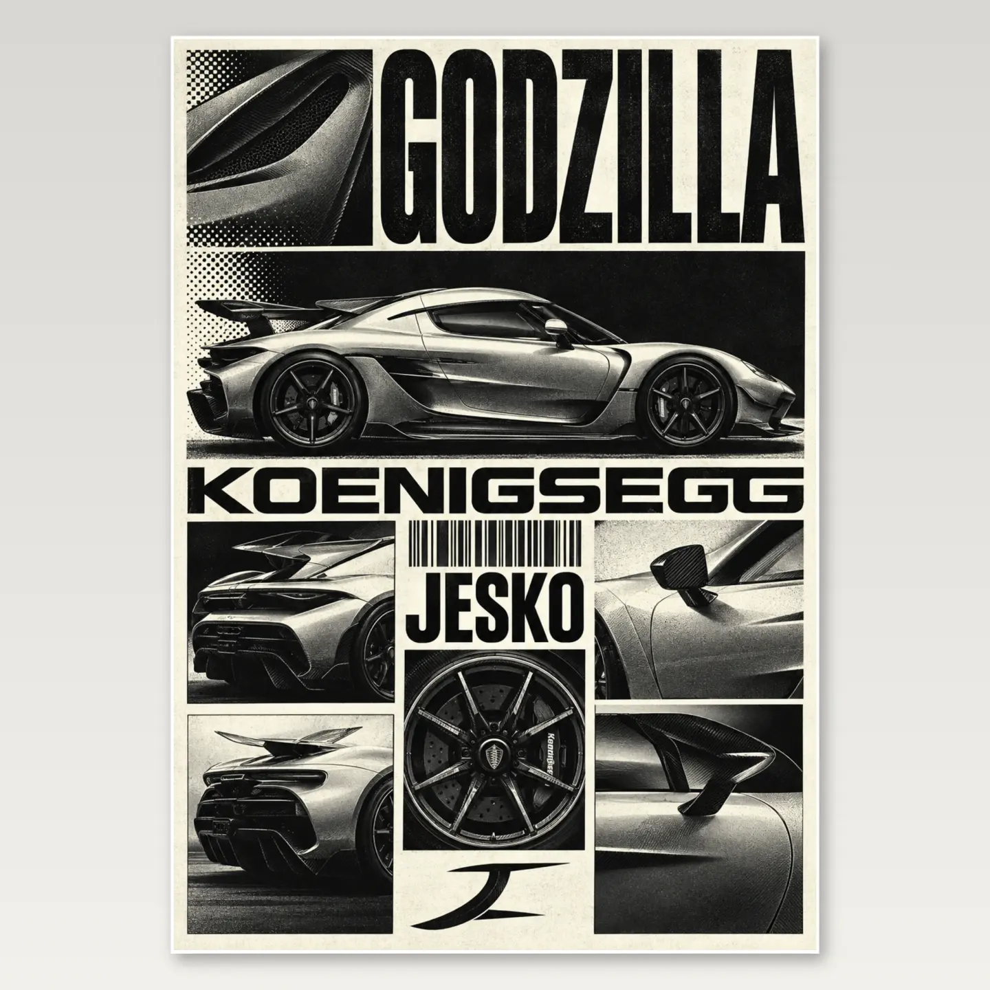 Koenigsegg Godzilla A4 Poster mockup