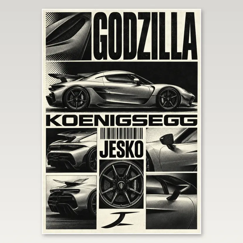 Koenigsegg Godzilla A4 Poster