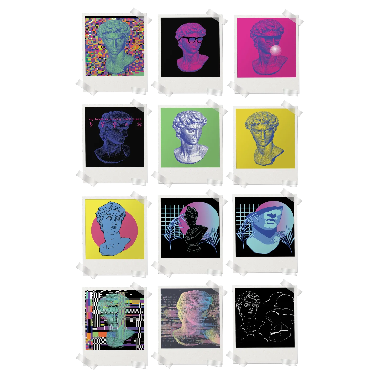 Vaporwave Statue Aesthetic Prints Set of 12