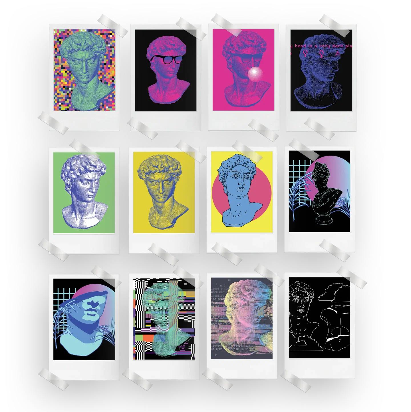 Vaporwave Statue Aesthetic Prints Set of 12