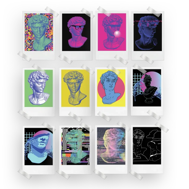 Vaporwave Statue Aesthetic Prints Set of 12