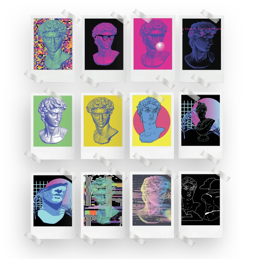 Vaporwave Statue Aesthetic Prints Set of 12