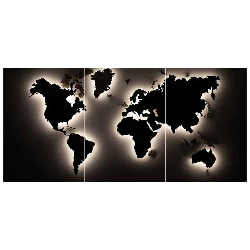 Illuminated World Map Split Poster (Set of 3)