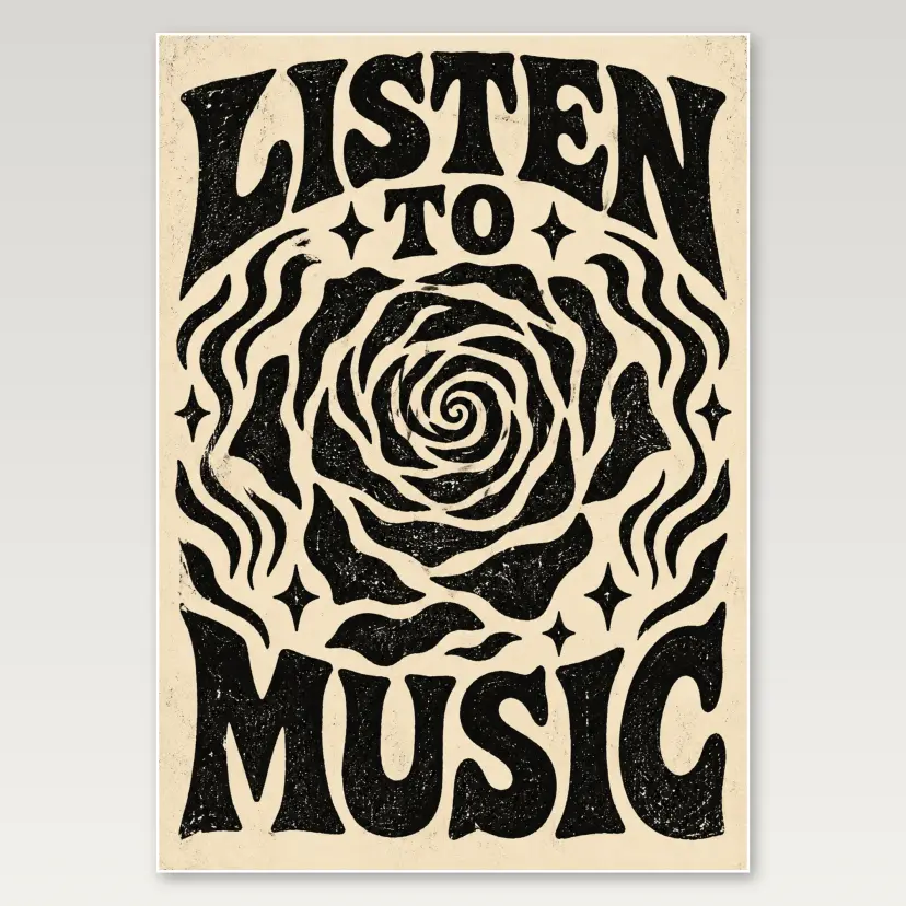 Listen To Music Rose A4 Poster