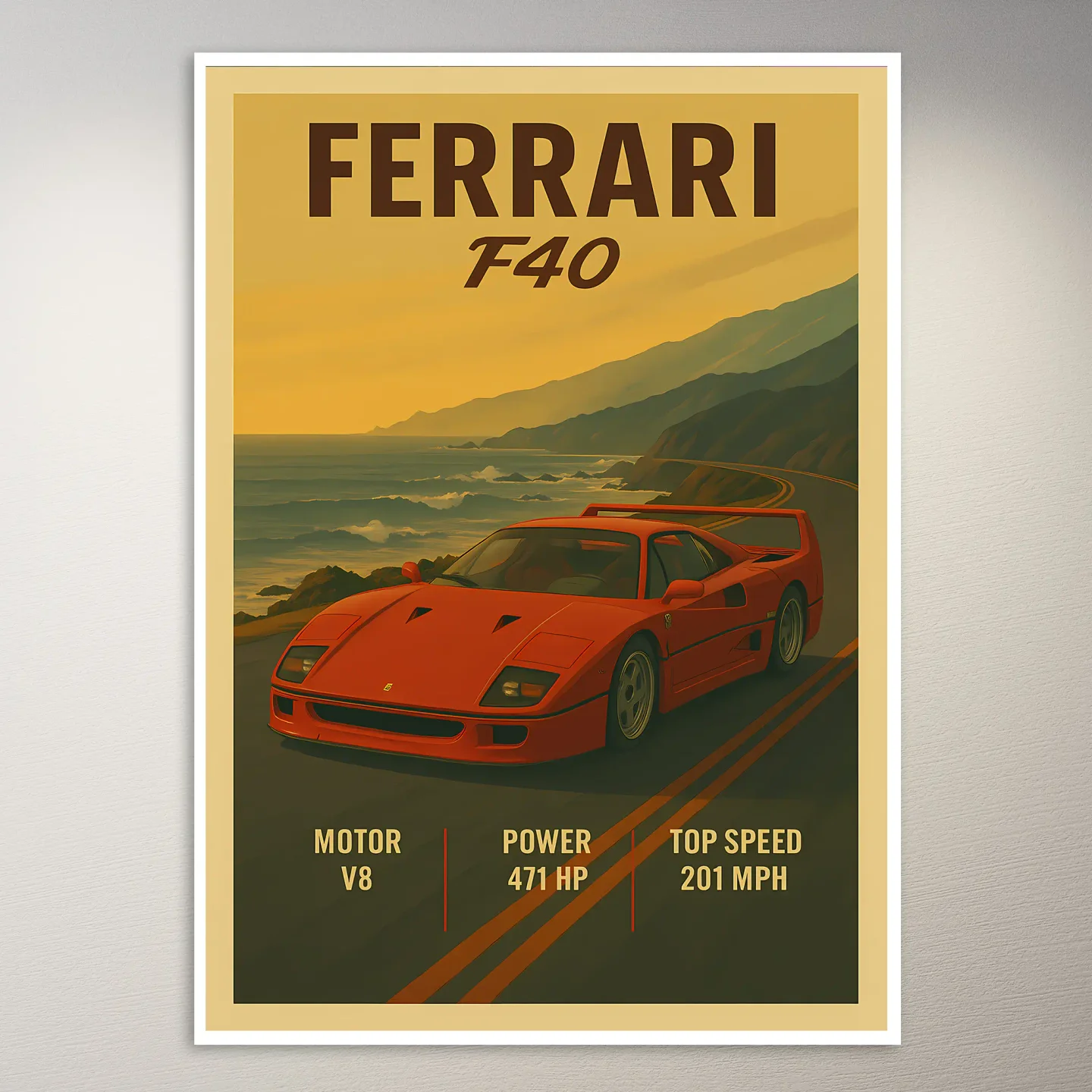 Ferrari F40 Coastal Drive Poster