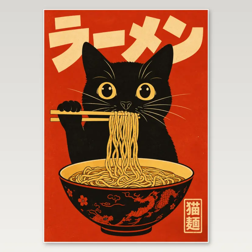 Ramen Cat A4 Poster