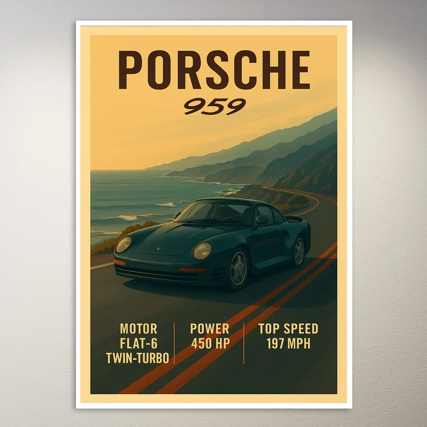 Porsche 959 Coastal Drive Poster