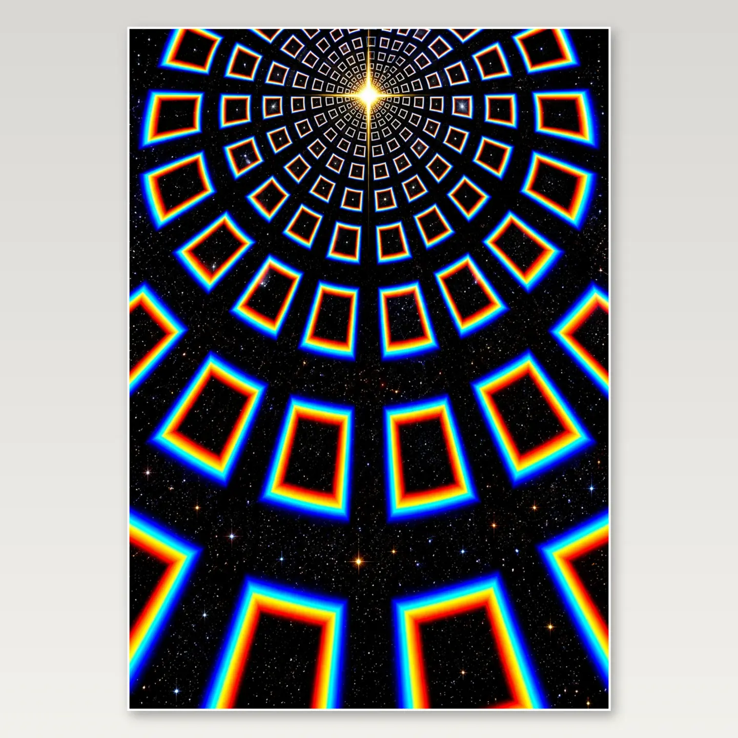 Chromatic Square Star Tunnel A4 Poster mockup