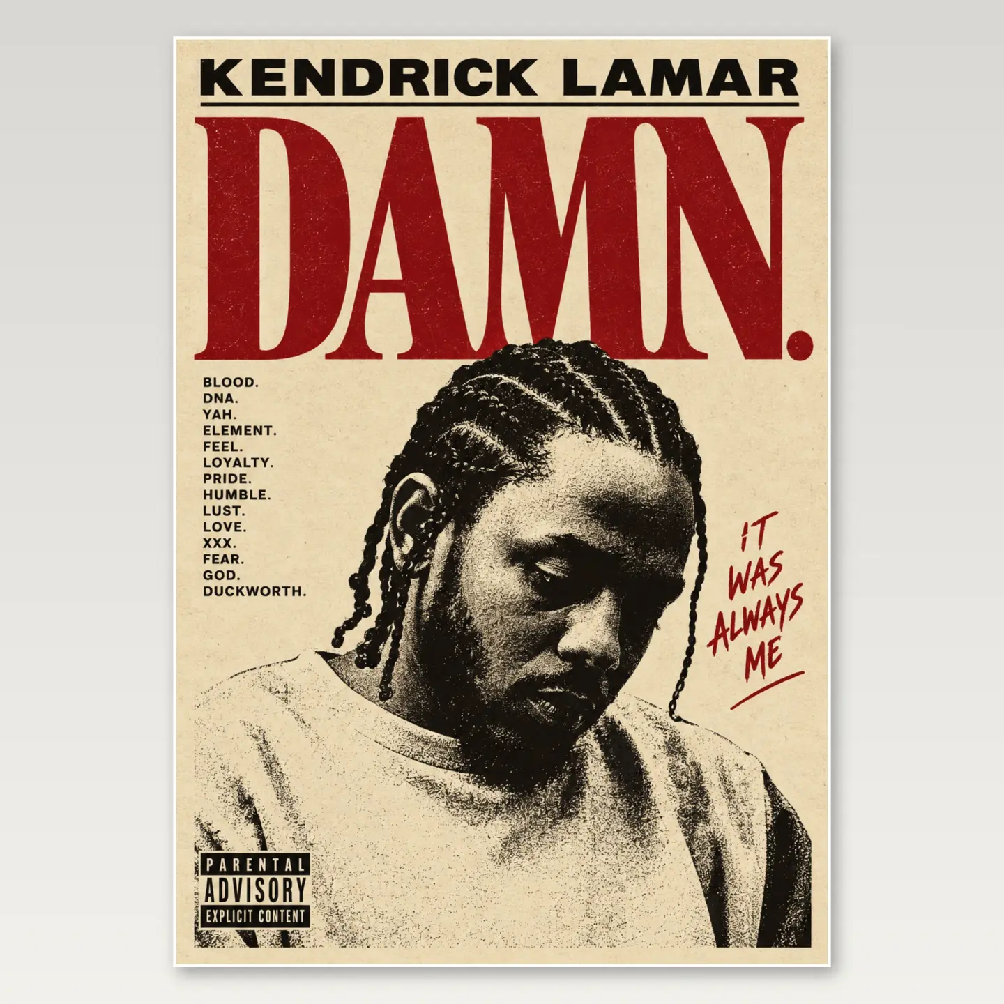 Kendrick Lamar Damn A4 Poster mockup