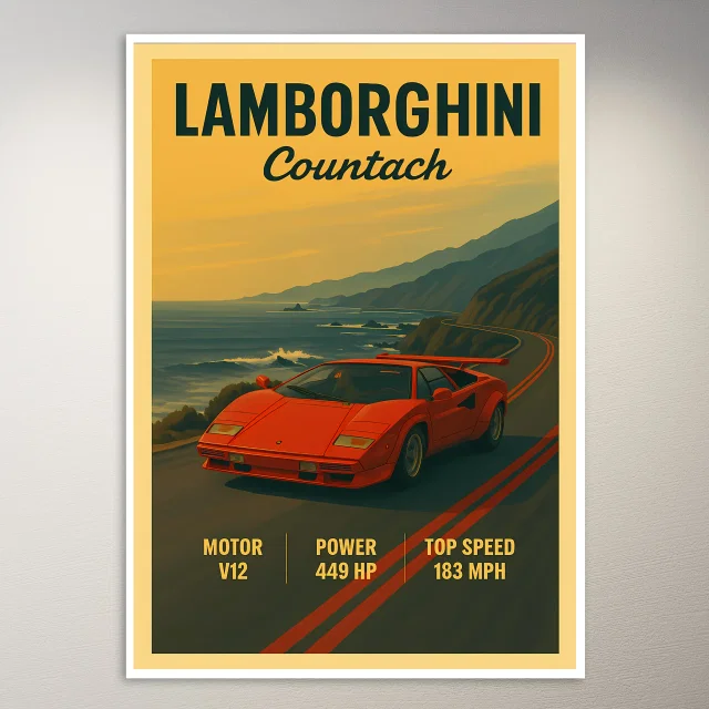 Lamborghini Countach Coastline Poster