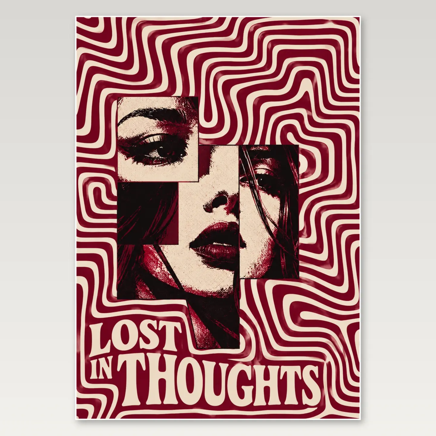 Red Graphic Labyrinth A4 Poster mockup