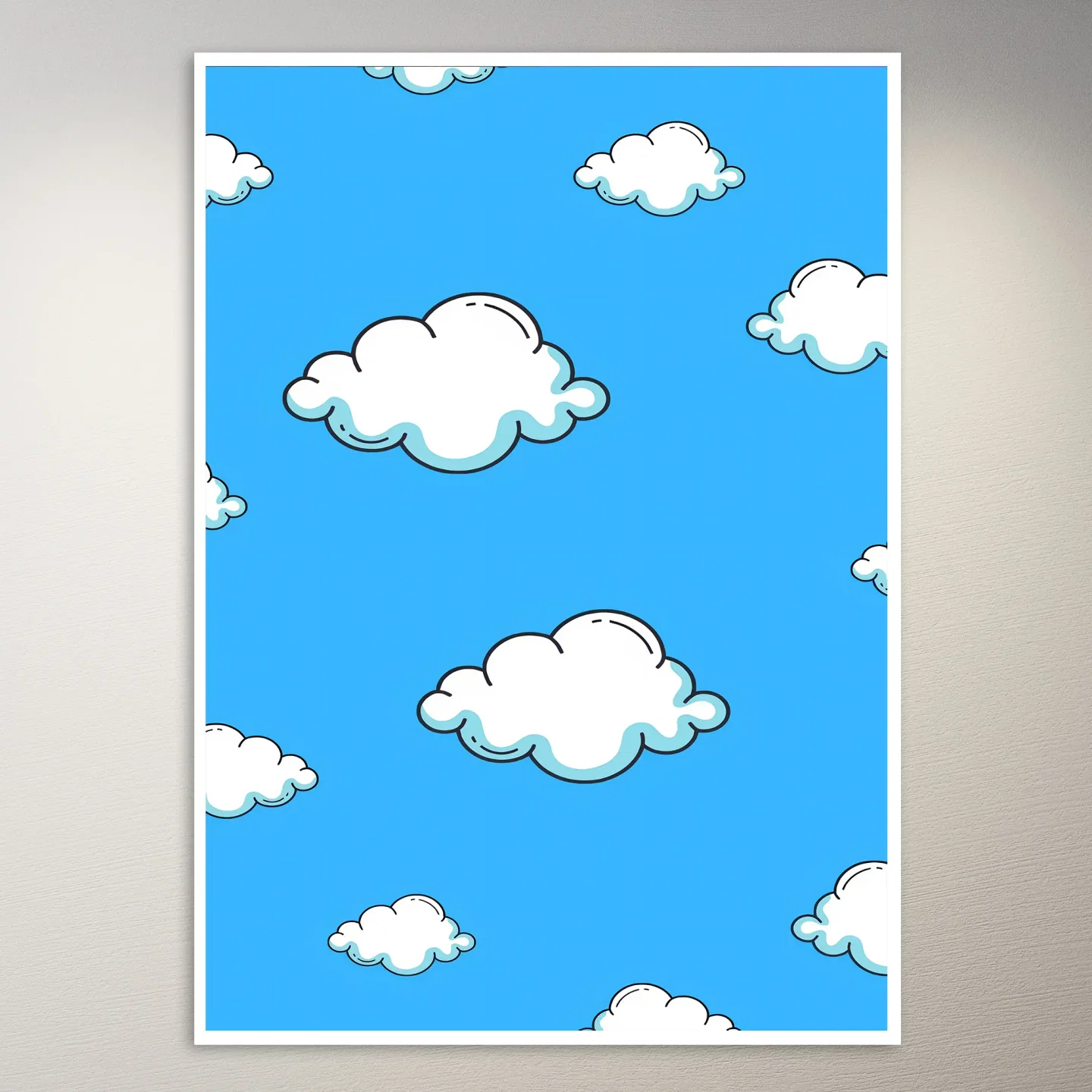 White Clouds on Blue Sky Background Poster