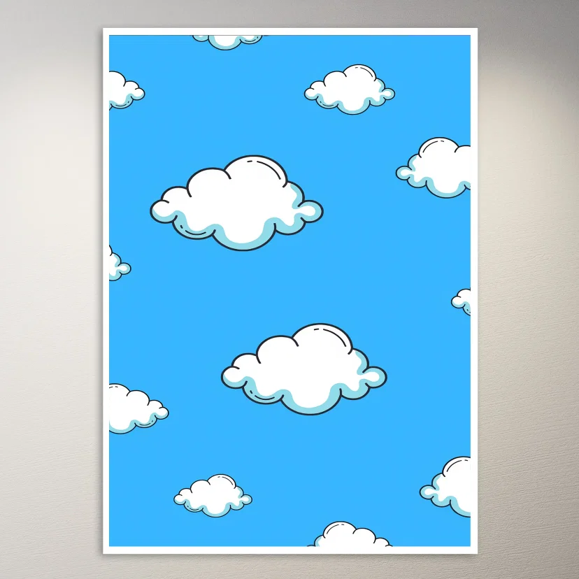 White Clouds on Blue Sky Background Poster