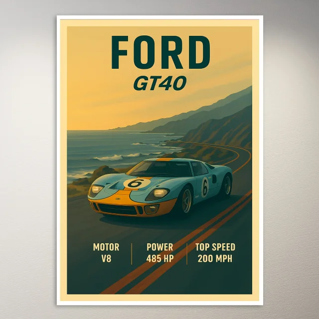 Ford GT40 Race Car Poster