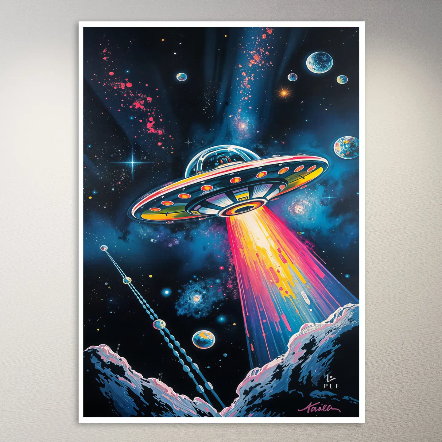 PLF's Colorful UFO in Space Poster