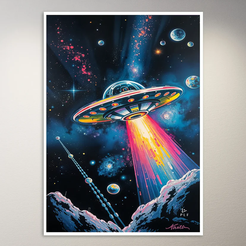 PLF's Colorful UFO in Space Poster