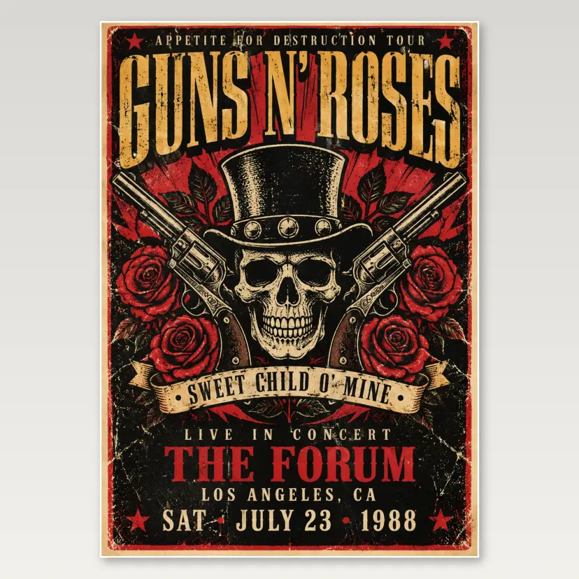 Guns N Roses Floral A4 Poster