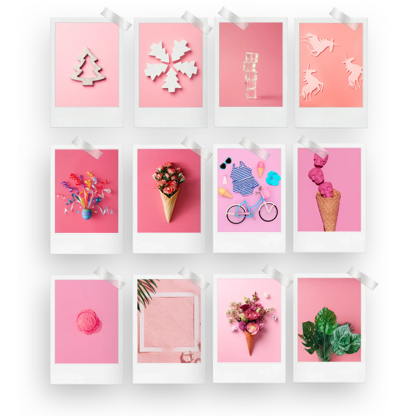 Pink Abstract Prints Set of 12