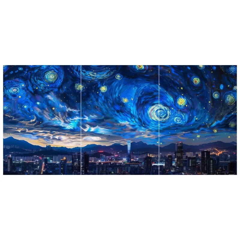 Cityscape Starry Night Split Poster (Set of 3)