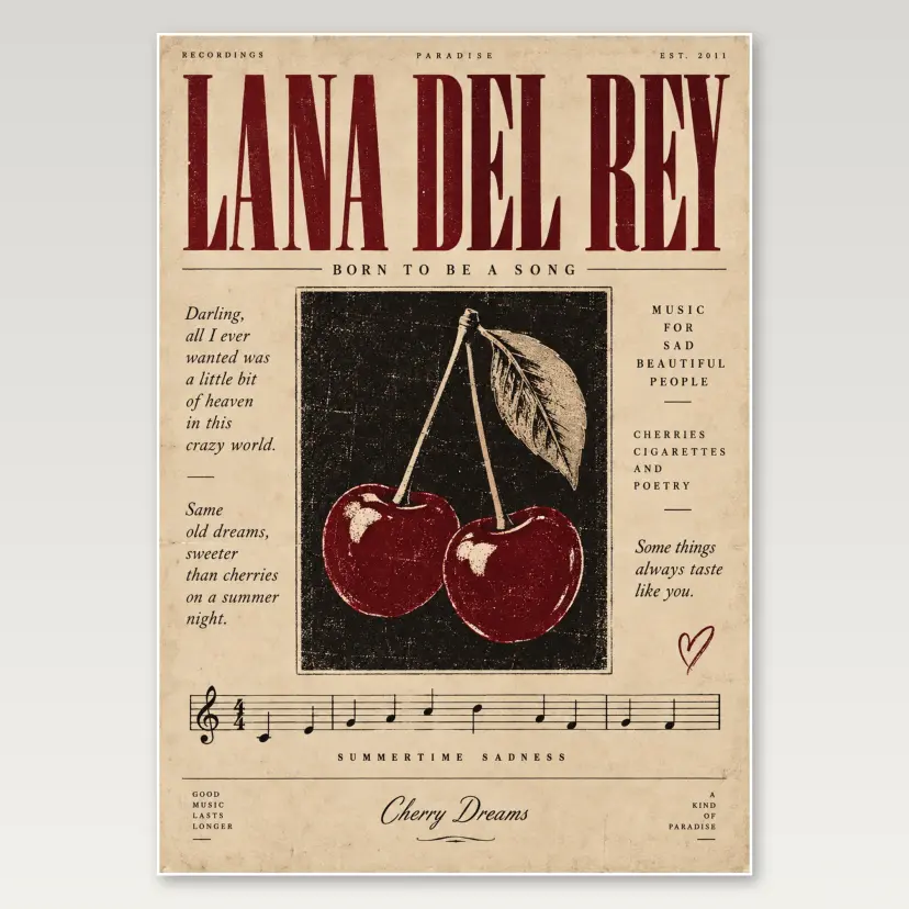 Lana Cherry Sheet Music A4 Poster