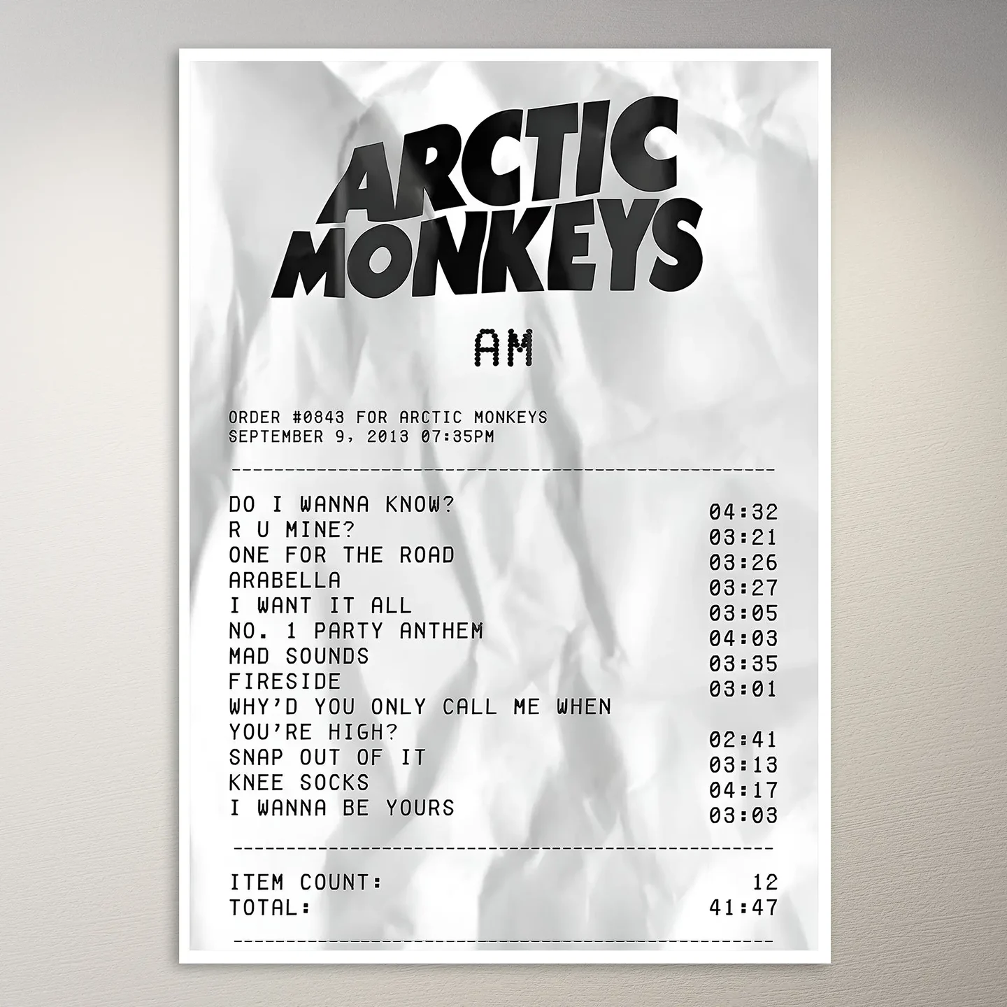Arctic Monkeys Receipt Poster | Music Poster