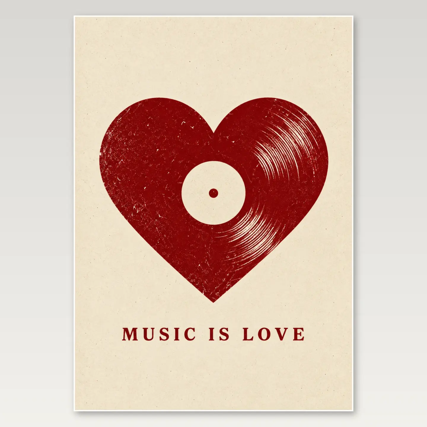 Music Is Love Red Heart A4 Poster mockup
