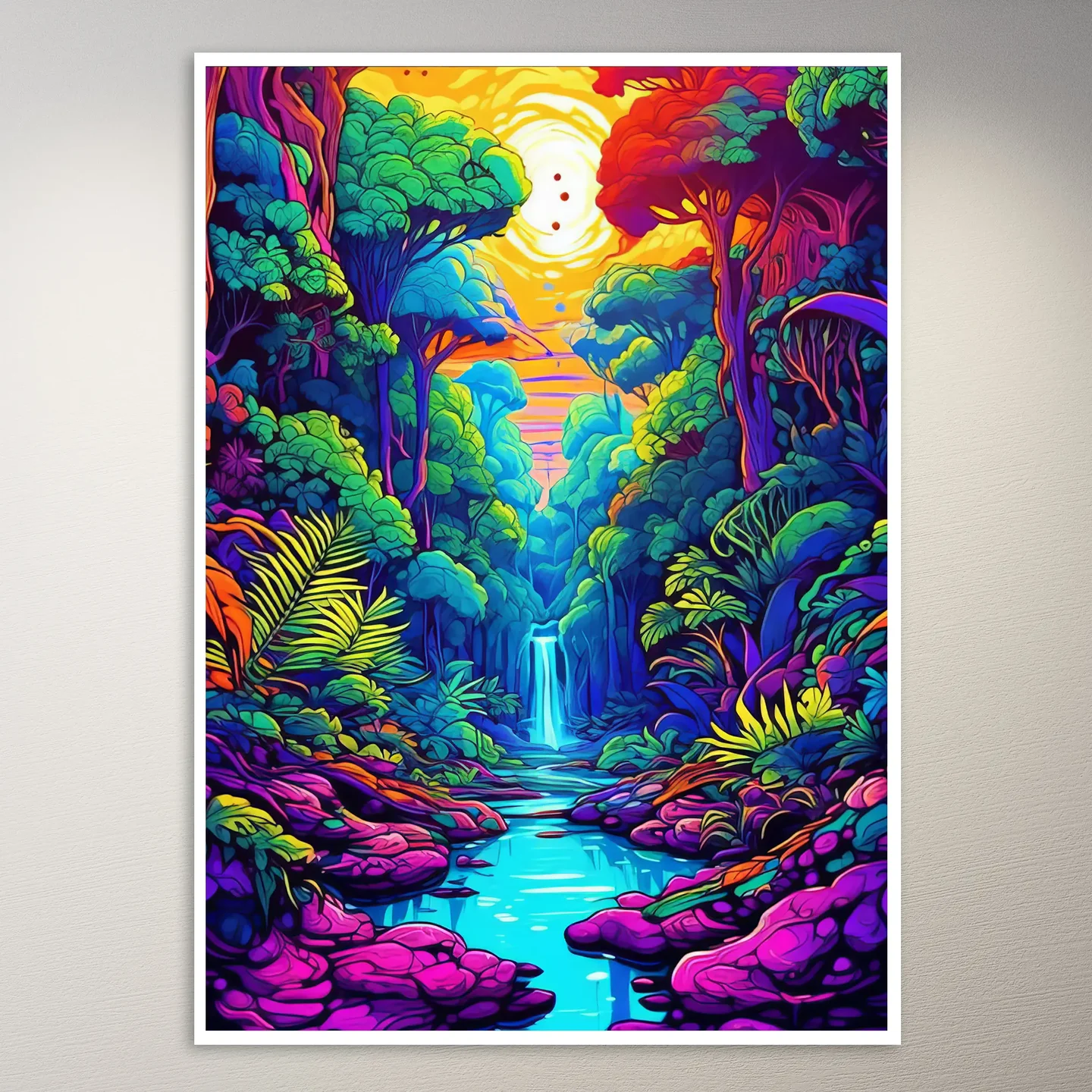 Psychedelic Waterfall in the Jungle Poster