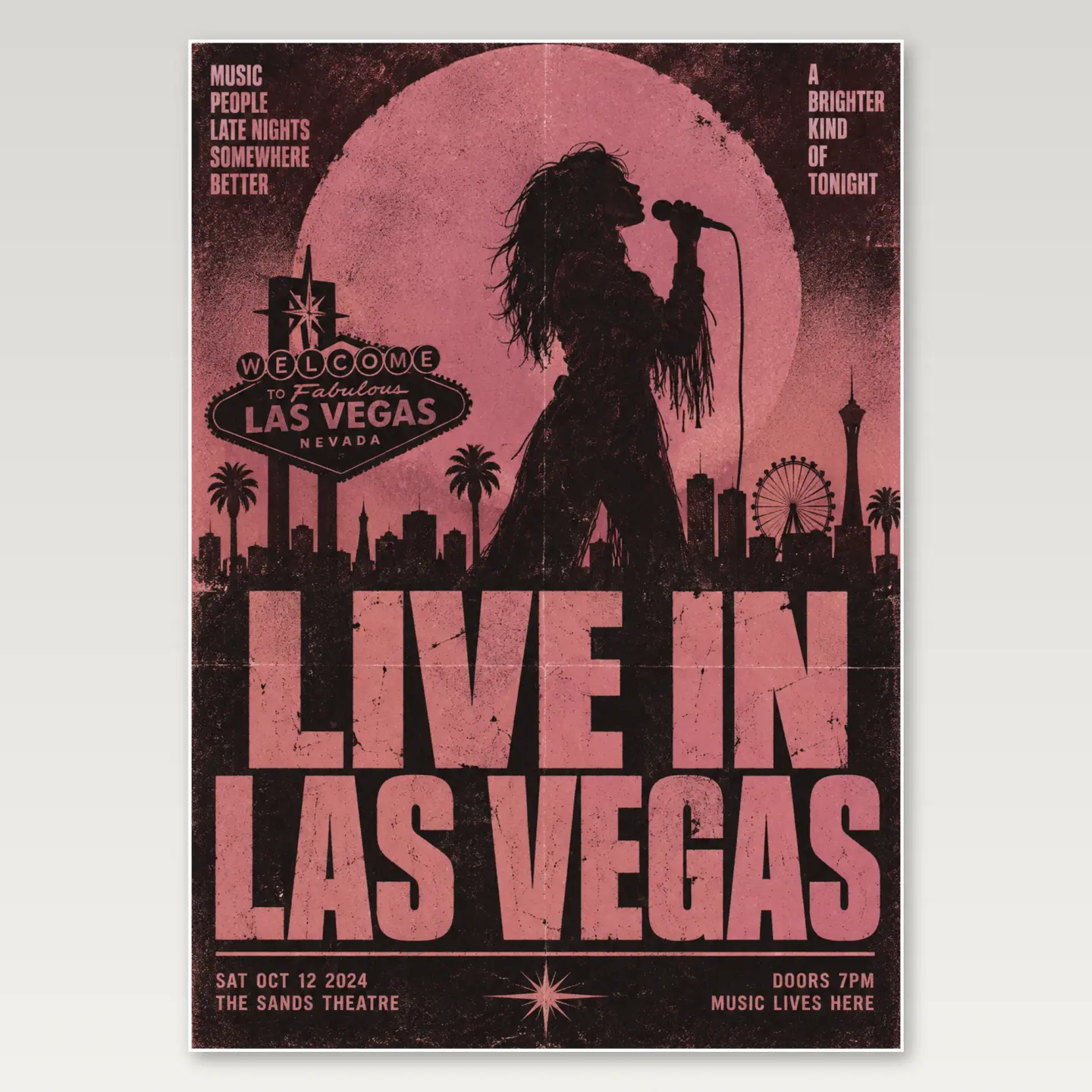 Las Vegas Stage Silhouette A4 Poster mockup
