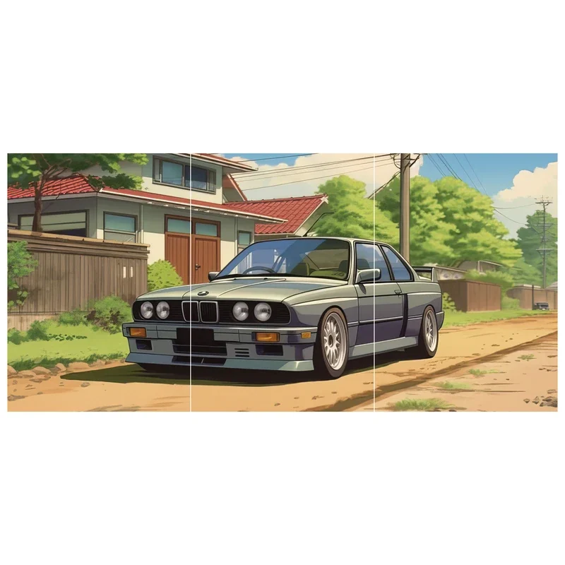 BMW E30 Street Scene Split Poster (Set of 3)