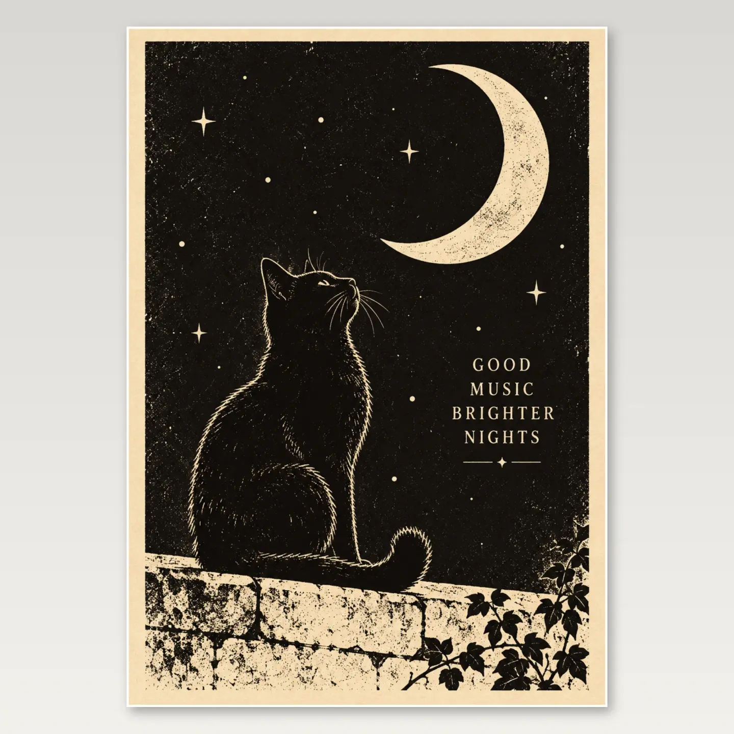 Black Cat Moon Card A4 Poster mockup