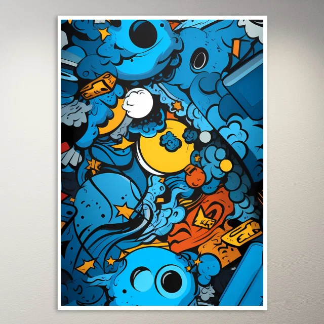 Blue and Orange Graffiti Art Pattern Poster