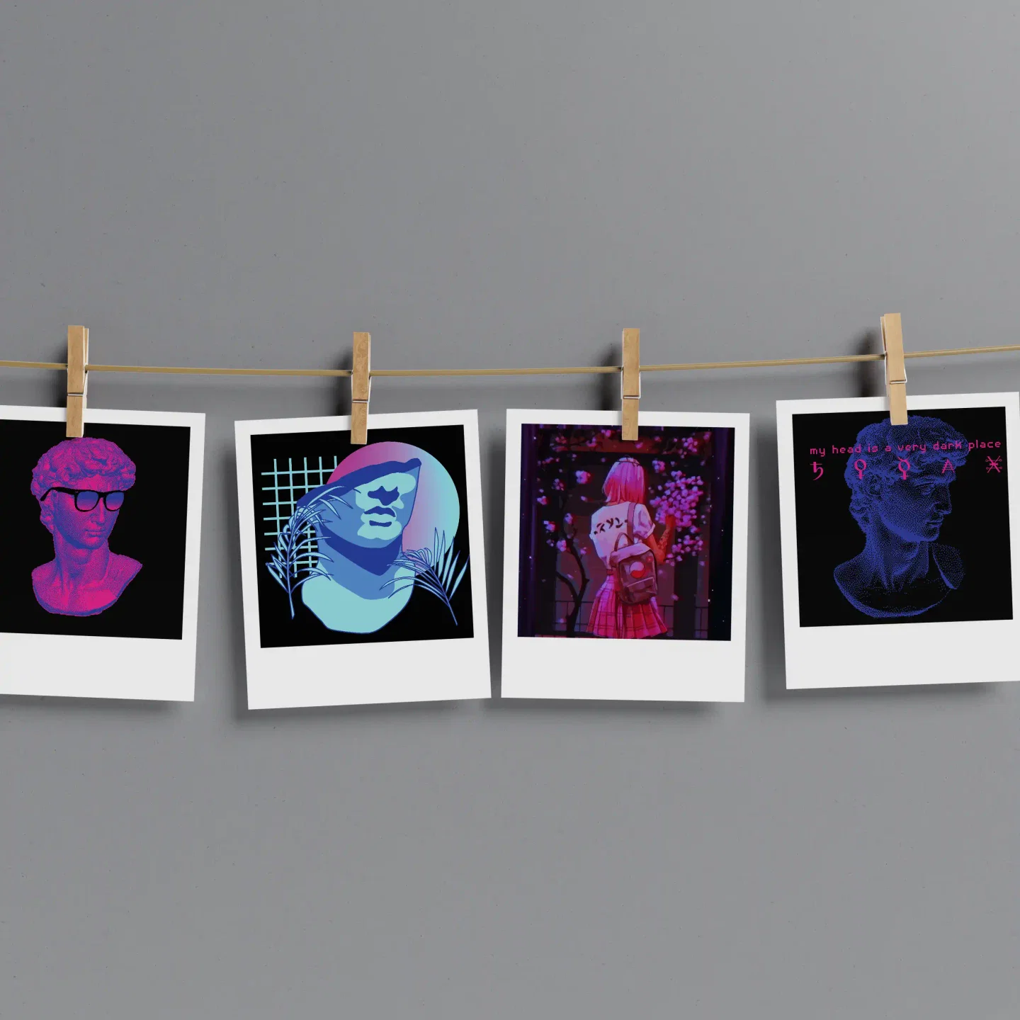 Vaporwave Statue Aesthetic Prints Set of 12