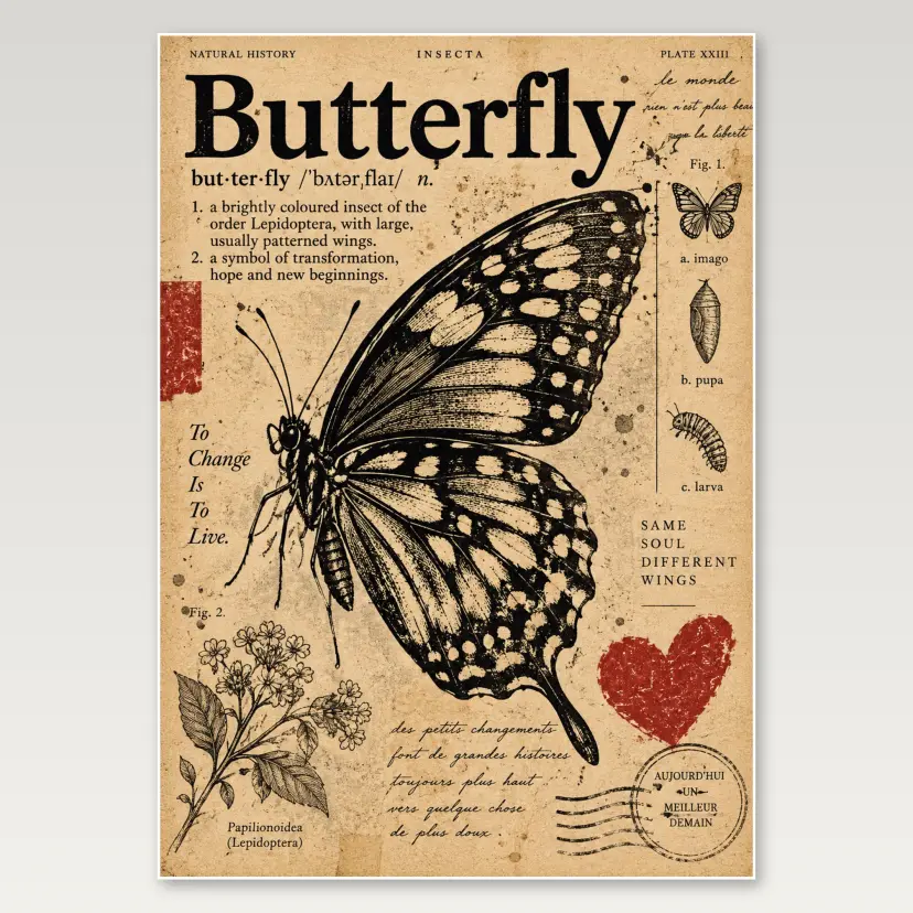 Butterfly Dictionary Collage A4 Poster