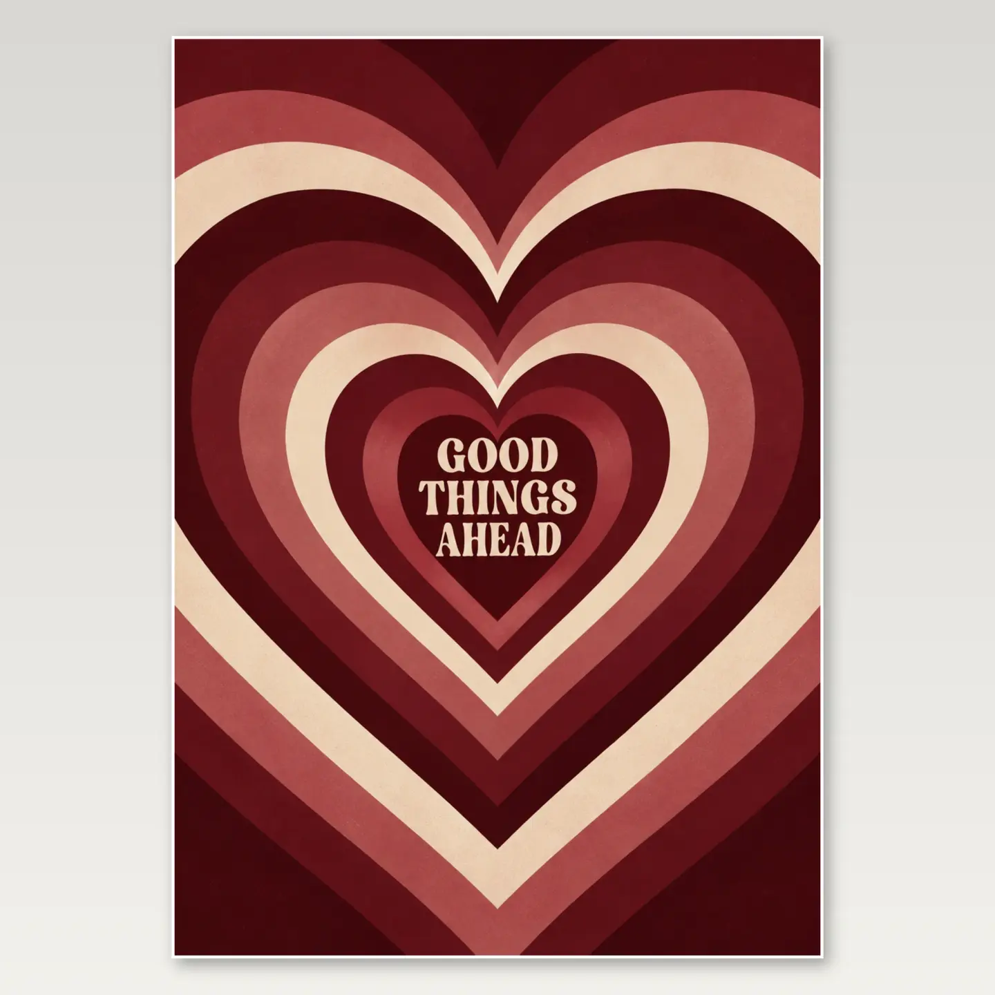 Concentric Burgundy Hearts A4 Poster mockup