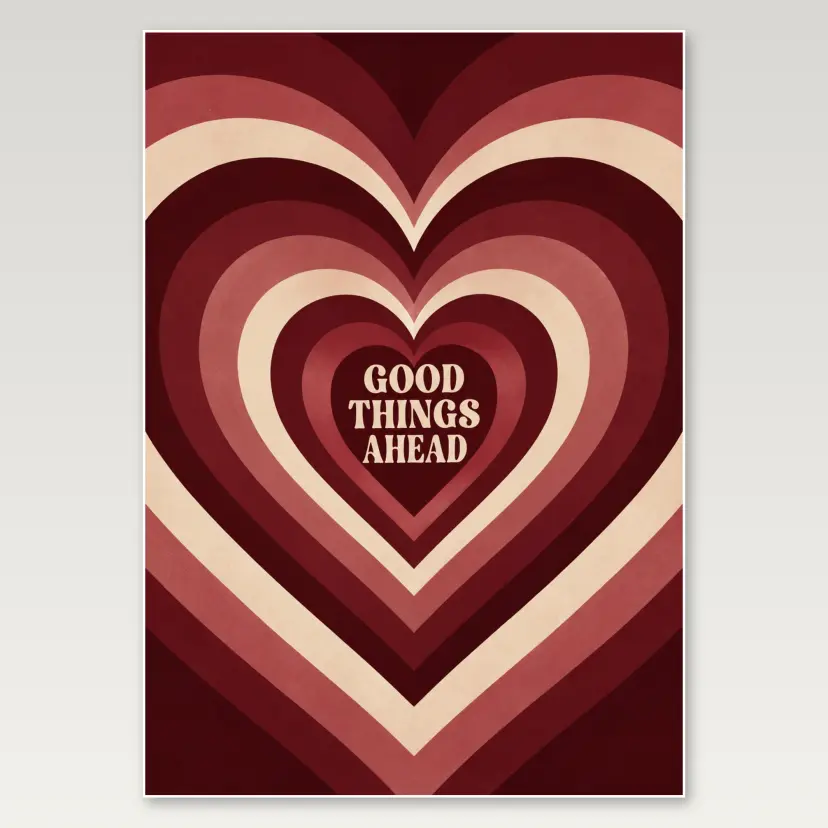 Concentric Burgundy Hearts A4 Poster
