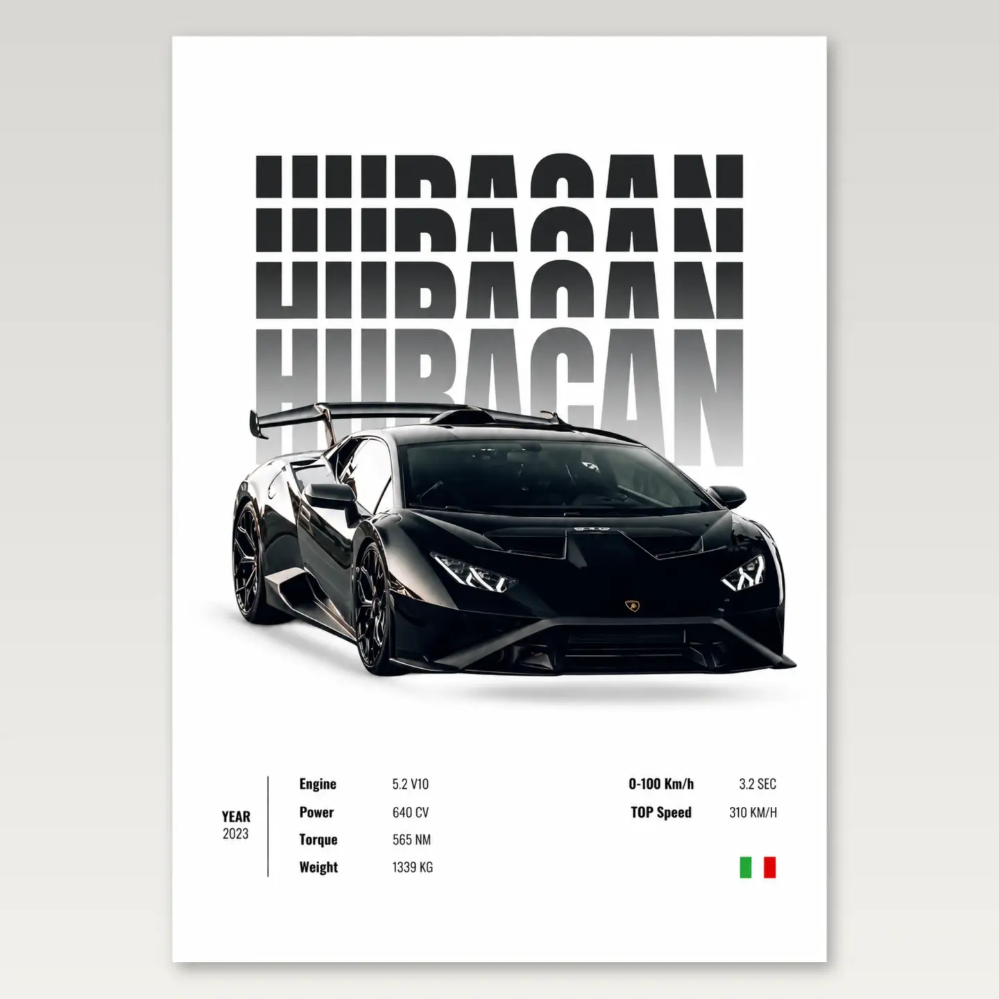 Black Huracan A4 Poster mockup