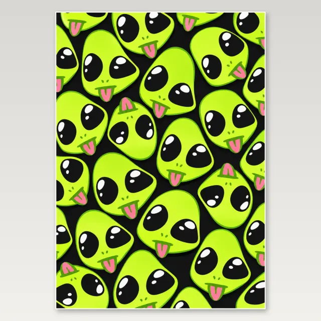 Neon Alien Faces A4 Poster